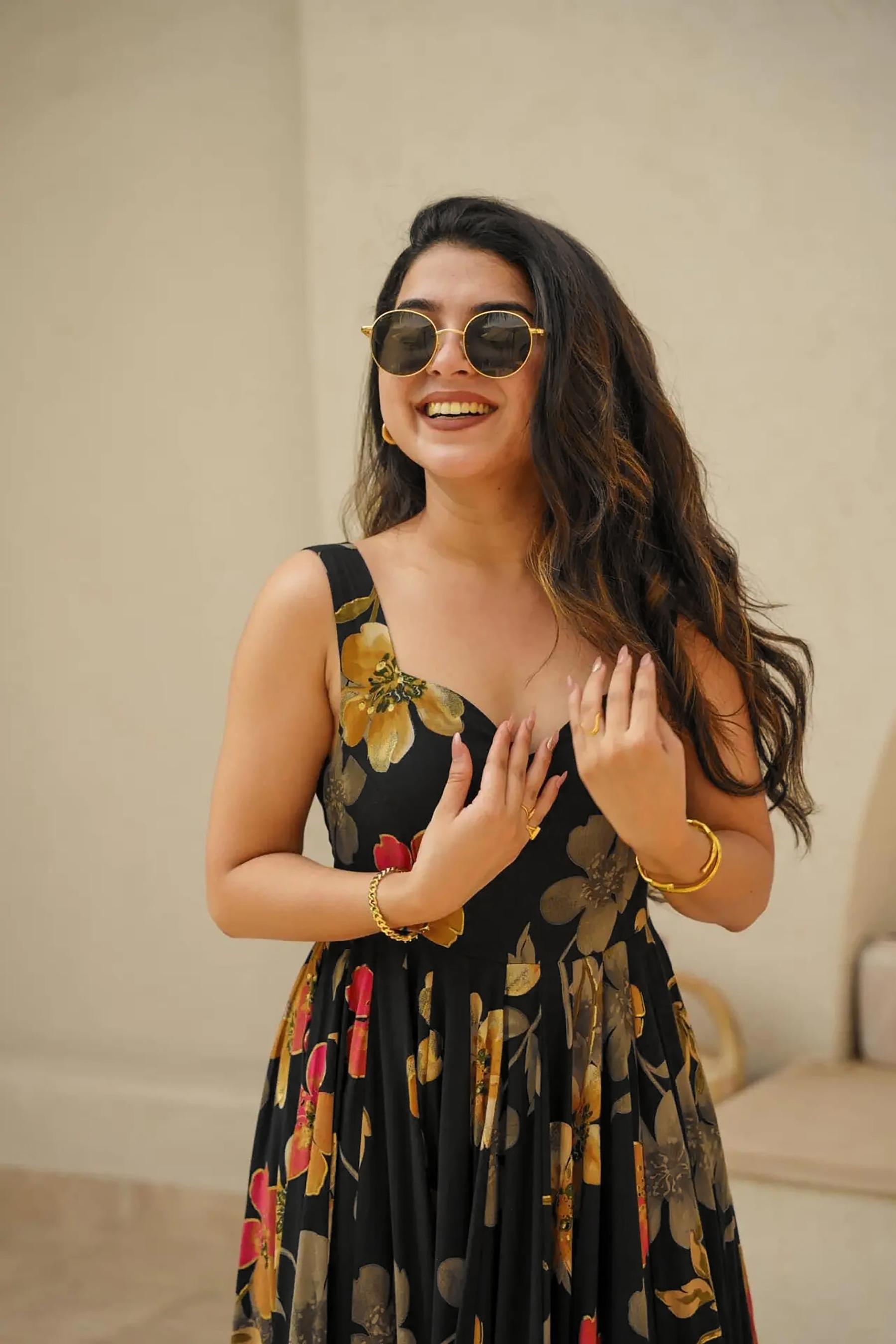 Black Printed Rayon Gown — alternate view