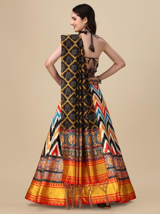 Black Printed Satin Silk Lehenga — alternate view