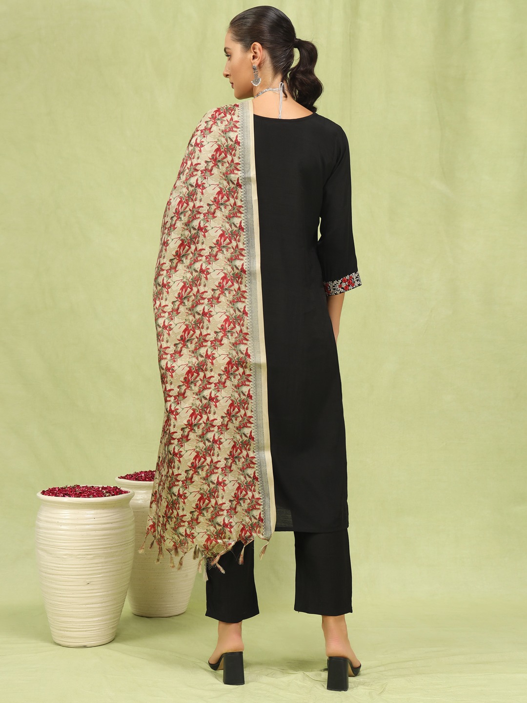 Black Printed Silk Salwar Suit — alternate view