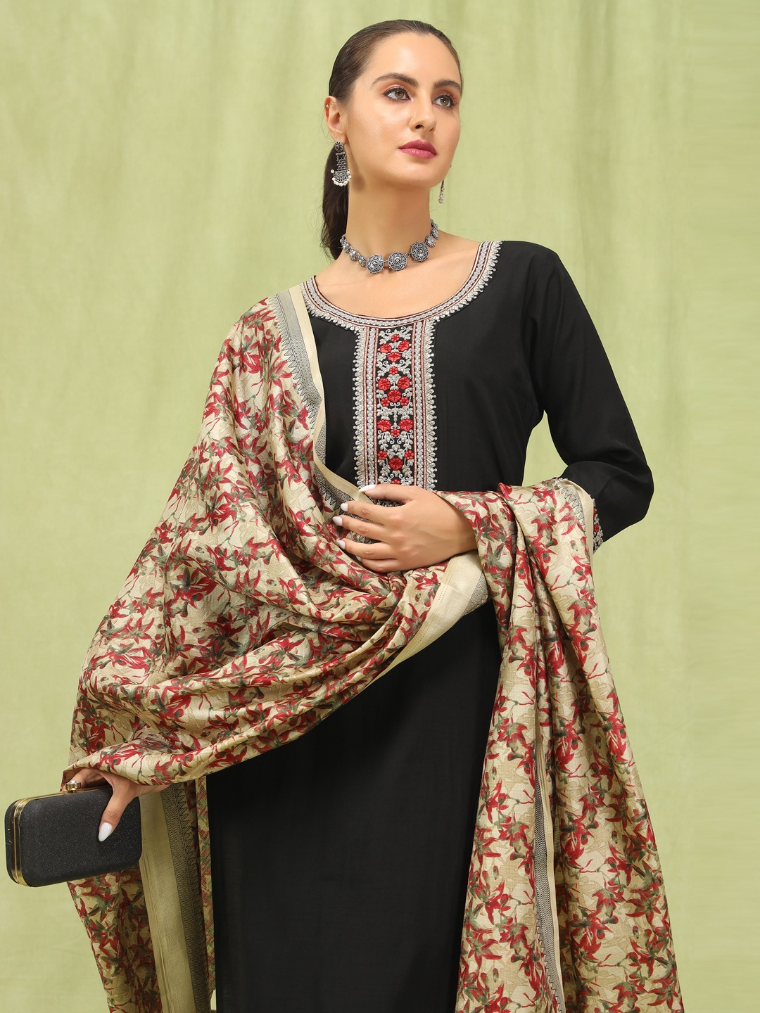 Black Printed Silk Salwar Suit