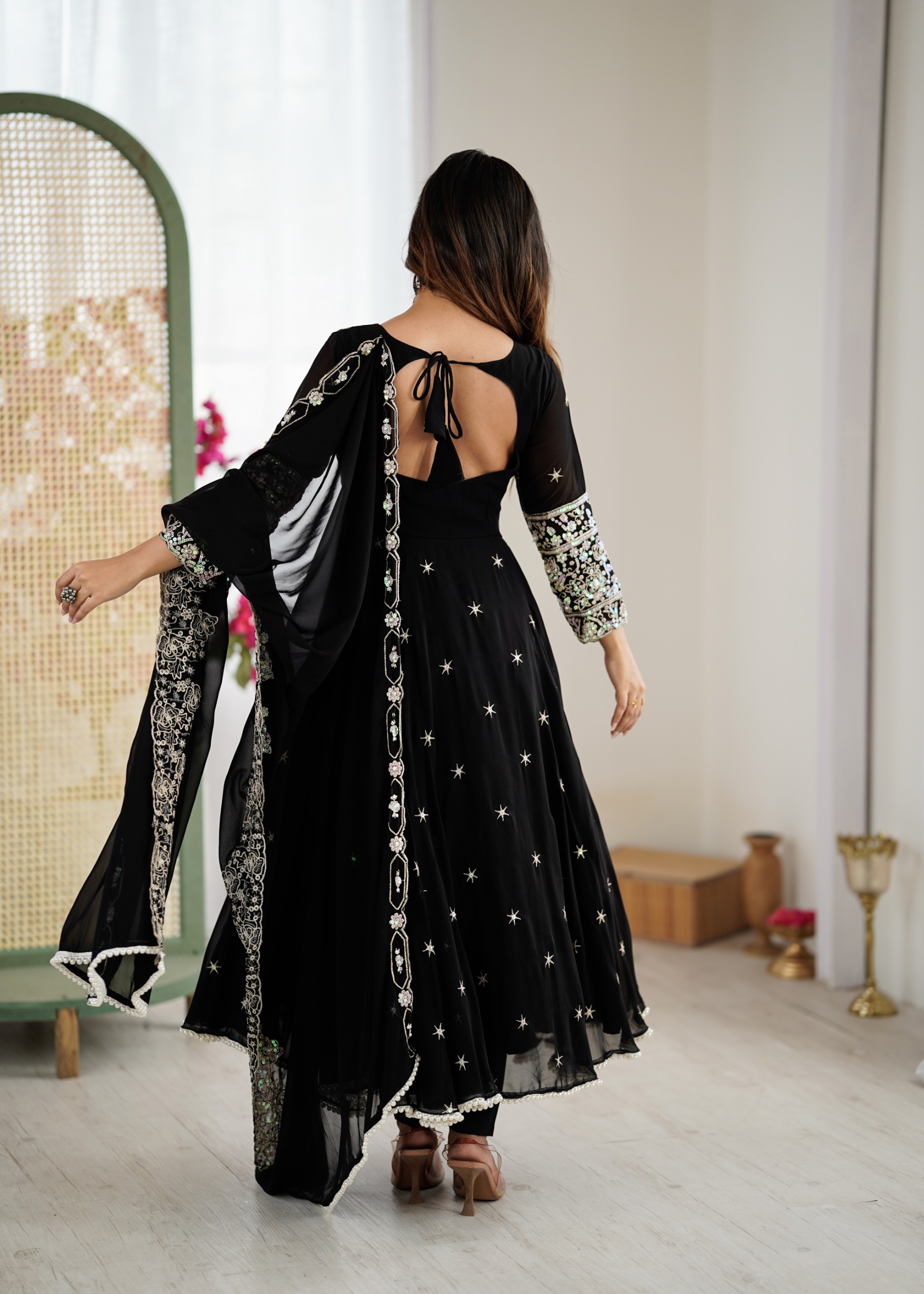 Black Rainbow Sequins Anarkali Suit — alternate view