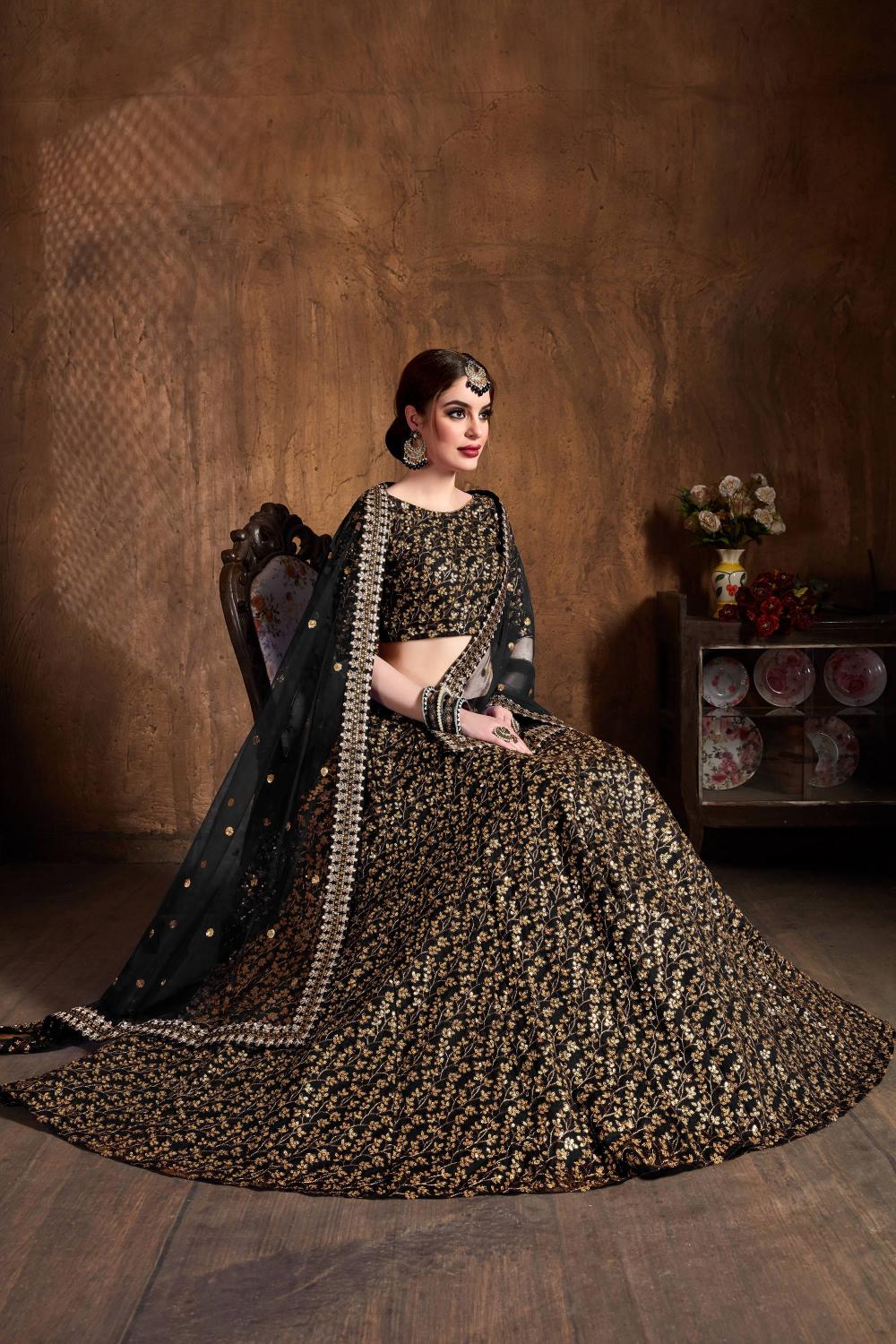 Black Raw Silk Lehenga Choli