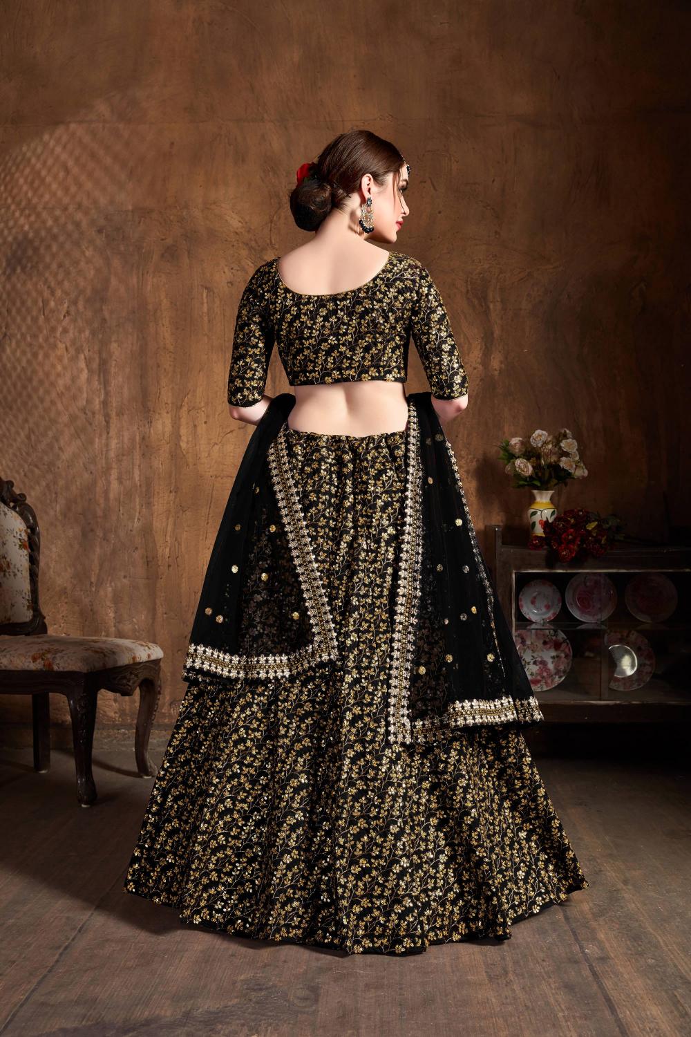 Black Raw Silk Lehenga Choli — alternate view