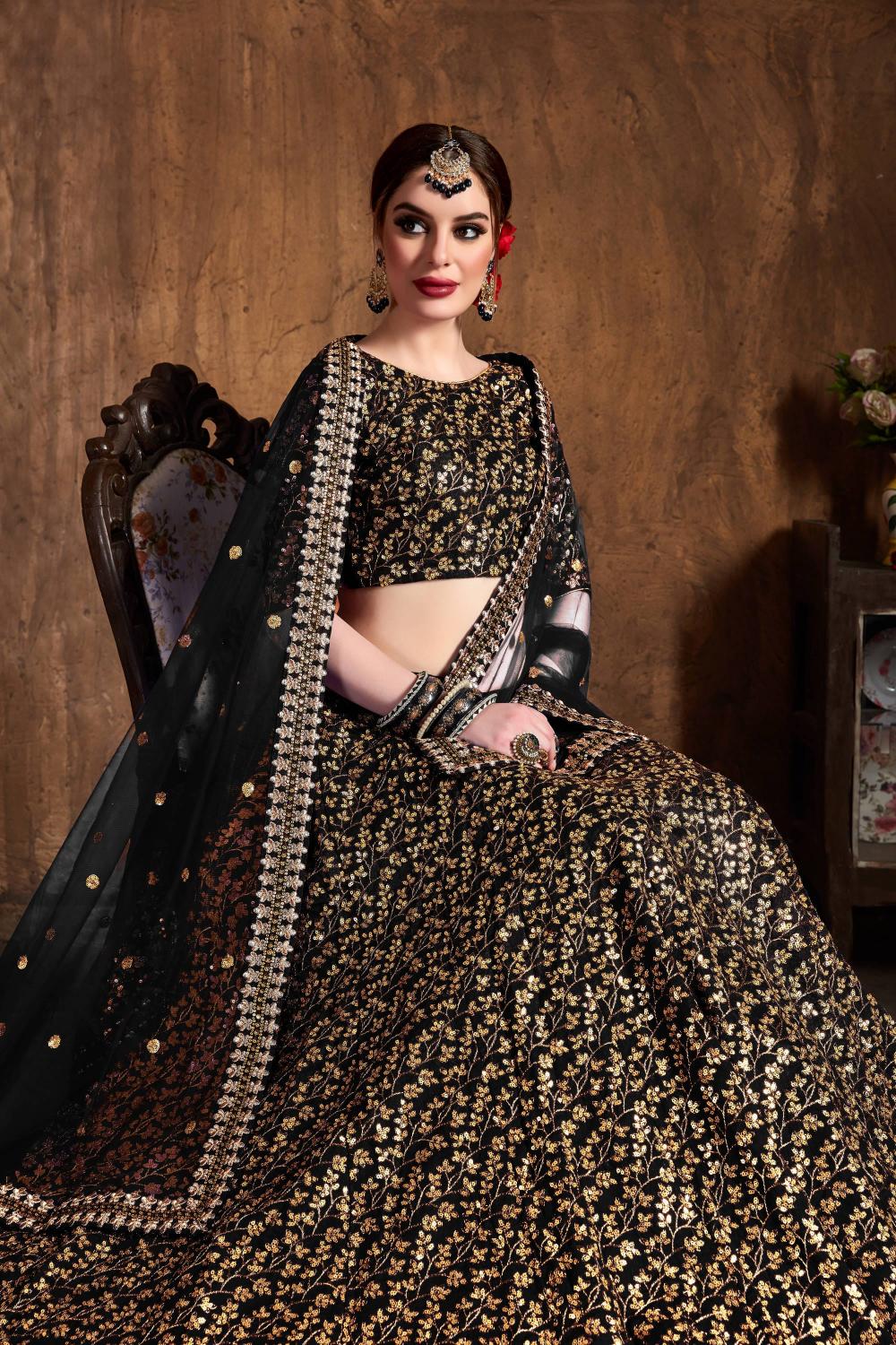 Black Raw Silk Lehenga Choli