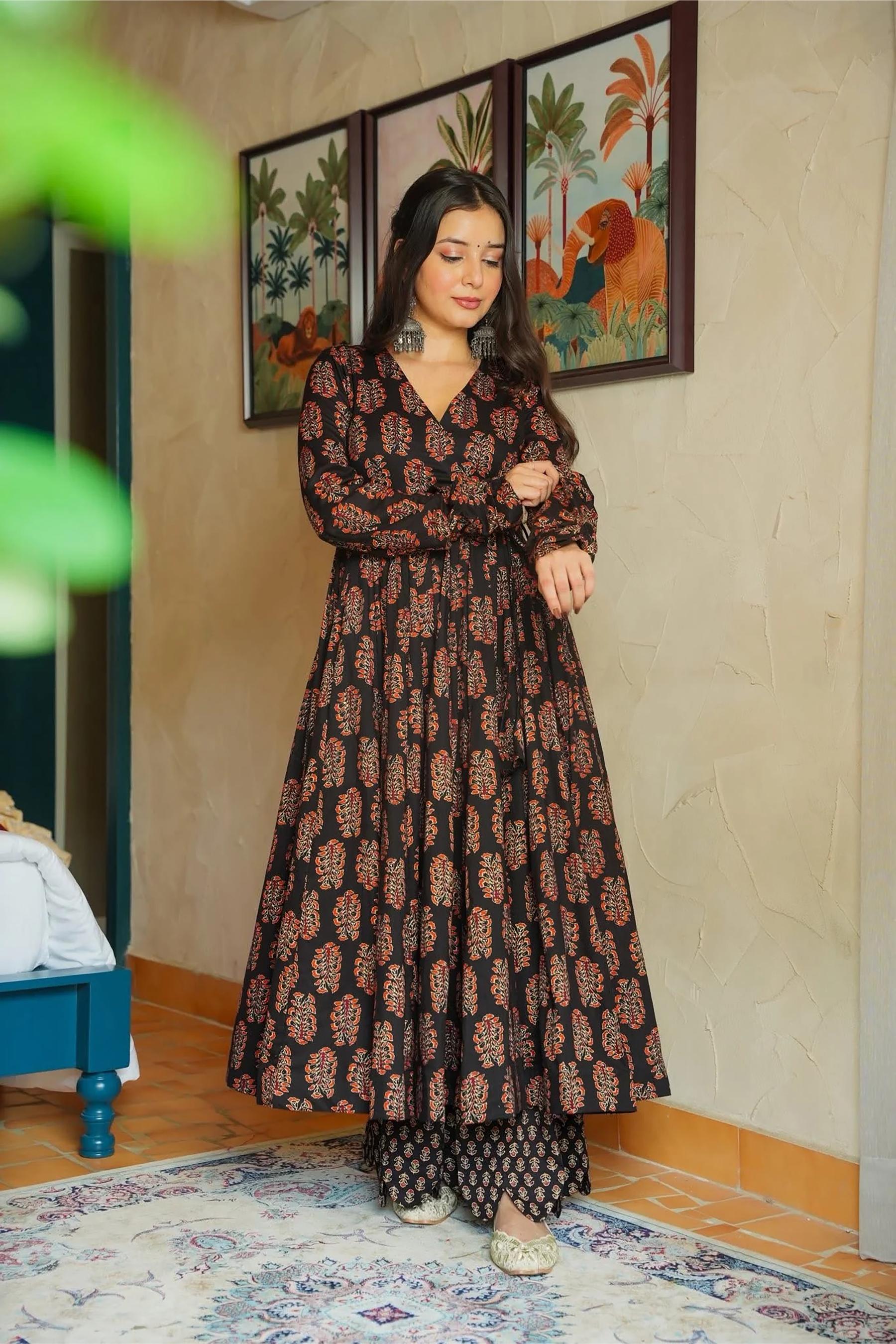 Black Rayon Kurti Set