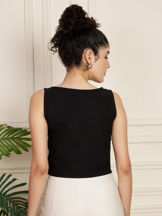 Black Ribbed Knitted Women’s Tank Top — alternate view