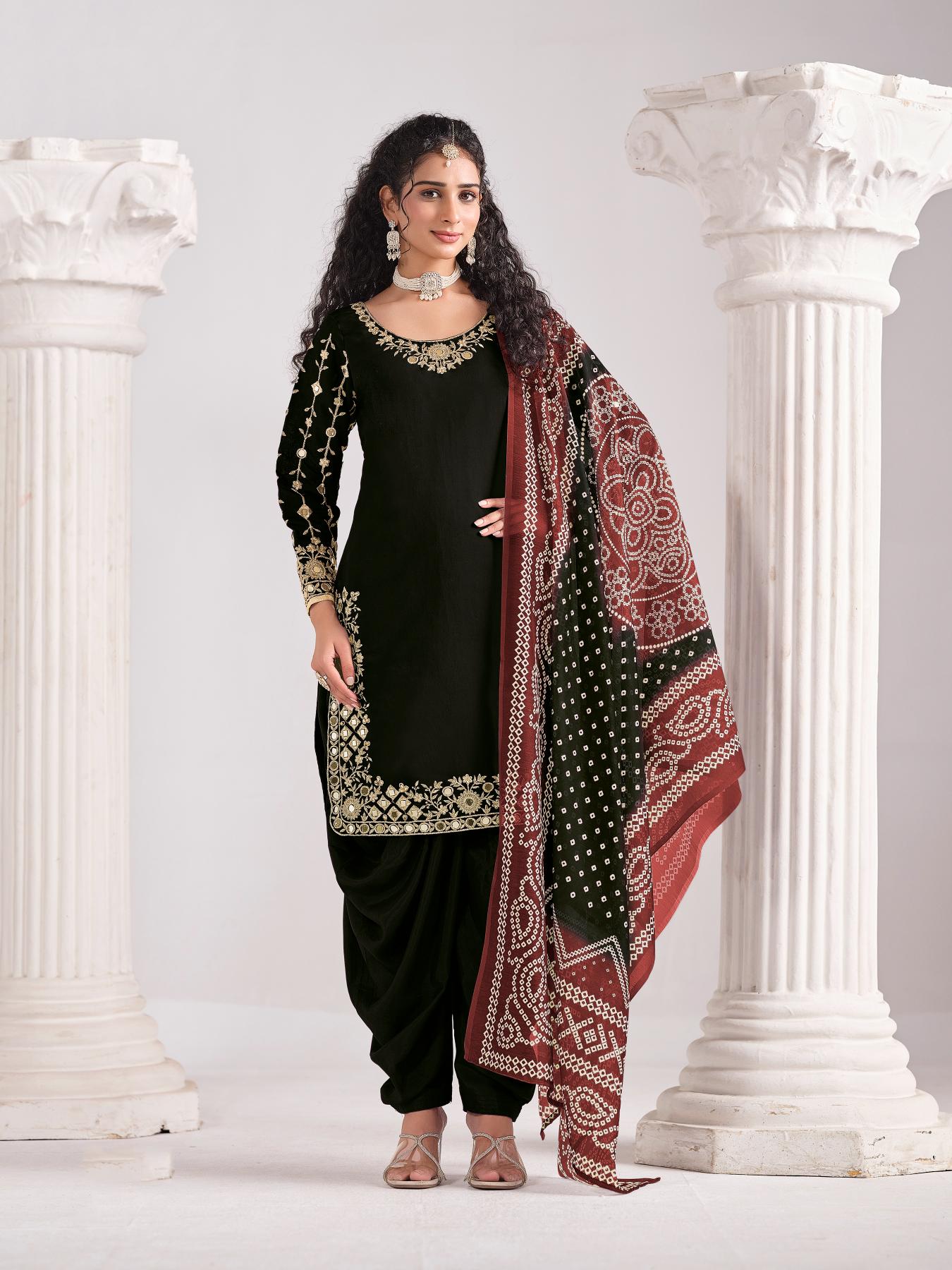 Black Roman Silk Salwar Suits