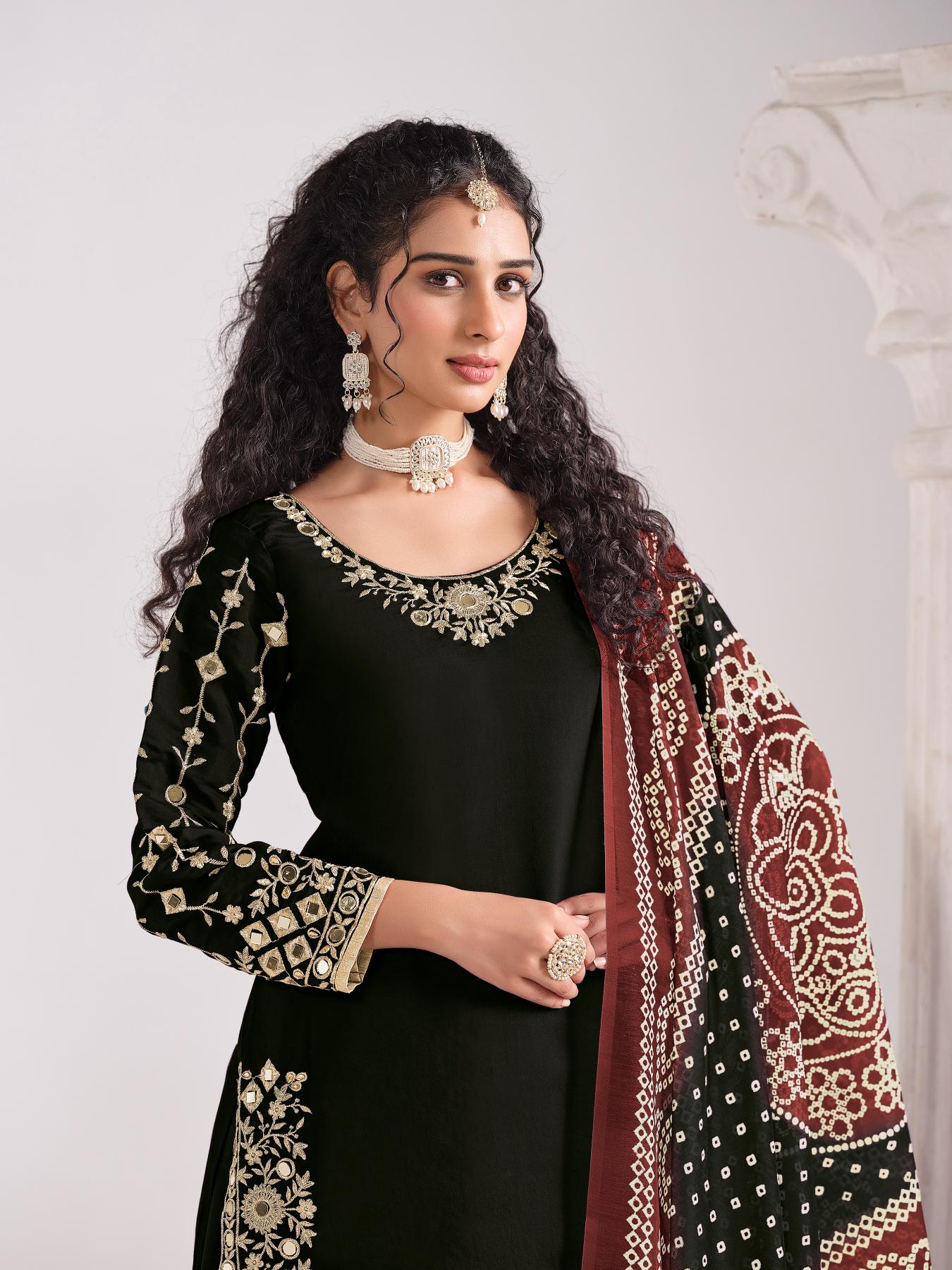 Black Roman Silk Salwar Suits — alternate view