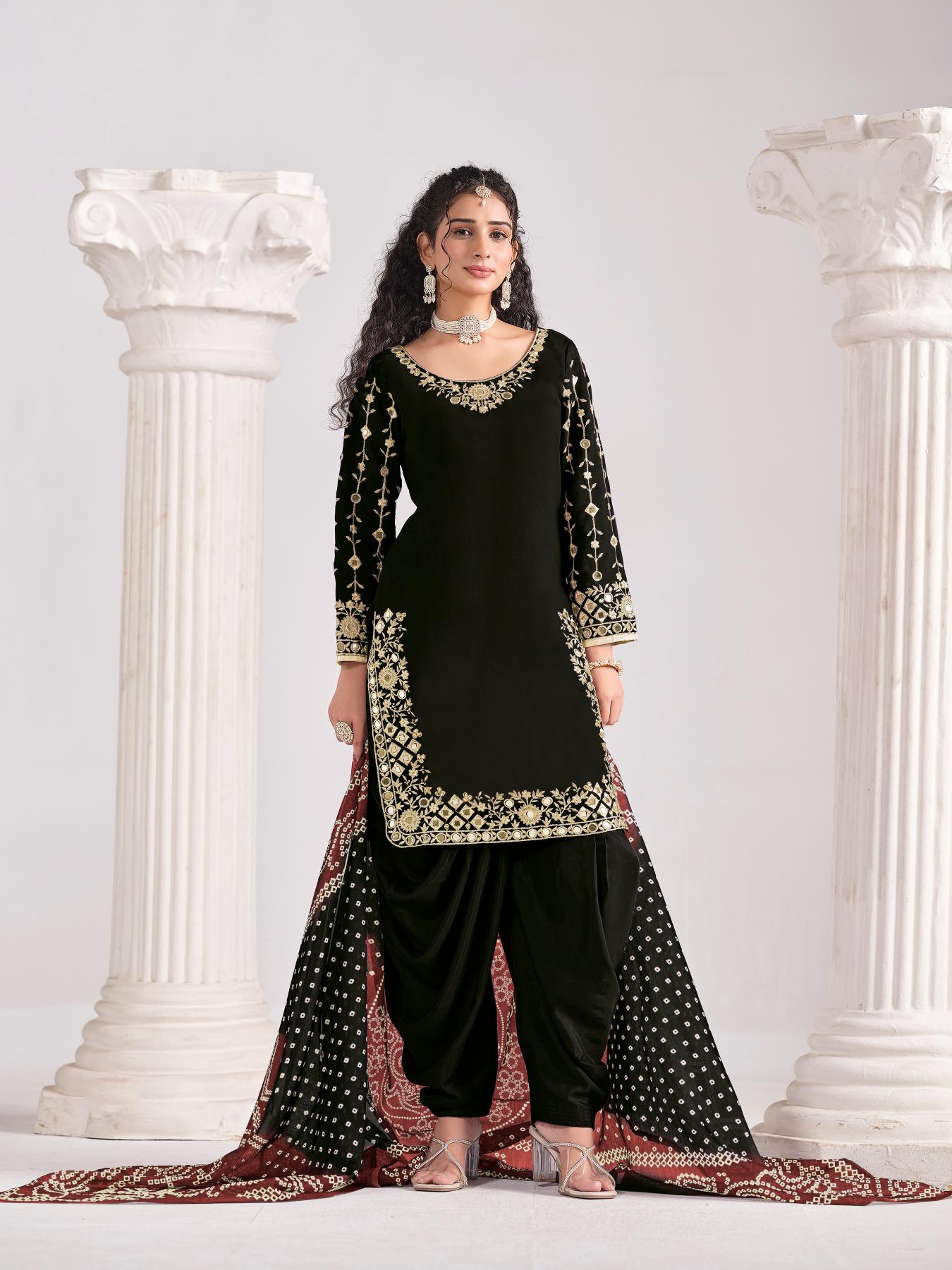 Black Roman Silk Salwar Suits