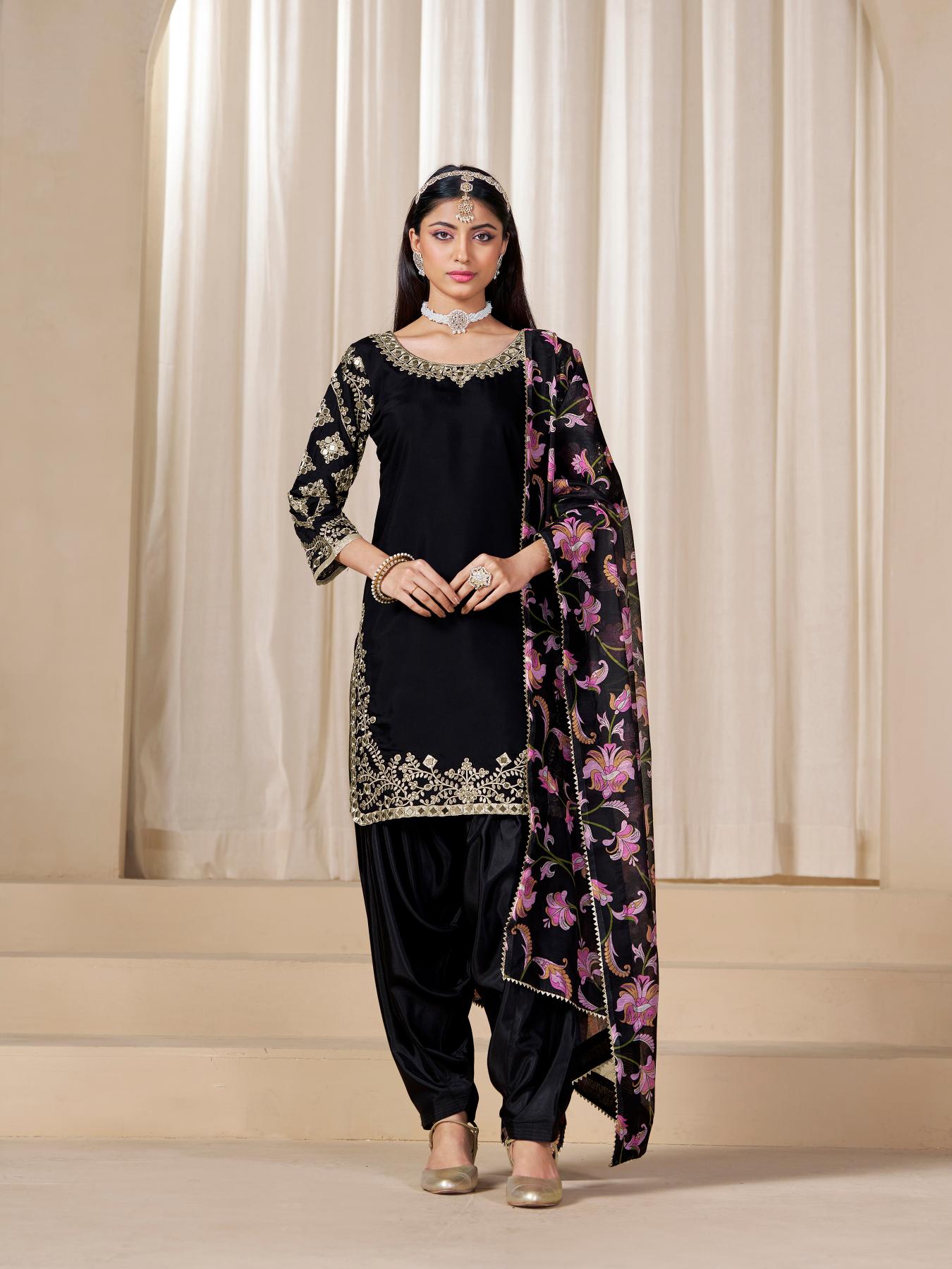 Black Roman Silk Salwar Suits