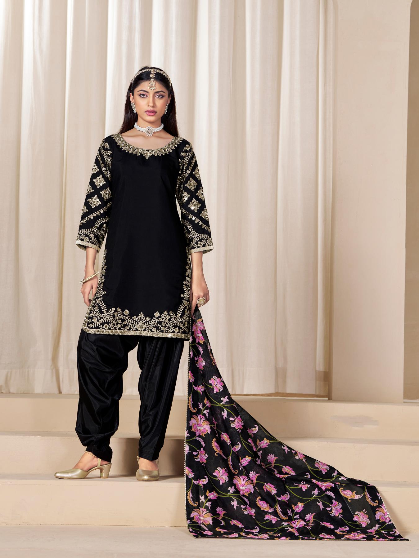 Black Roman Silk Salwar Suits — alternate view