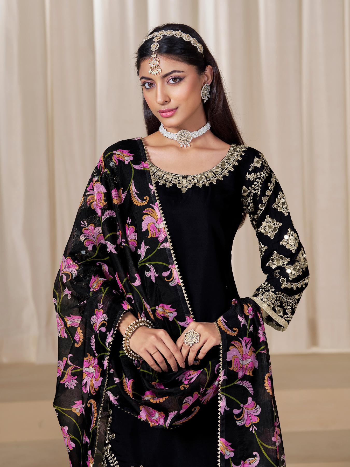 Black Roman Silk Salwar Suits