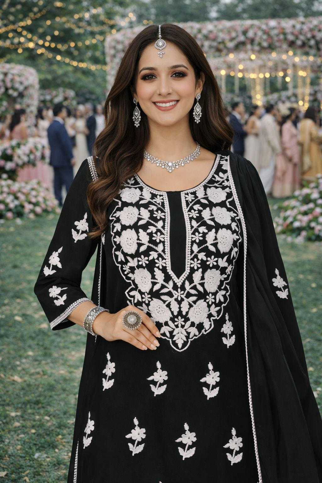 Black Round Neck Designer Georgette Sharara Suit — alternate view