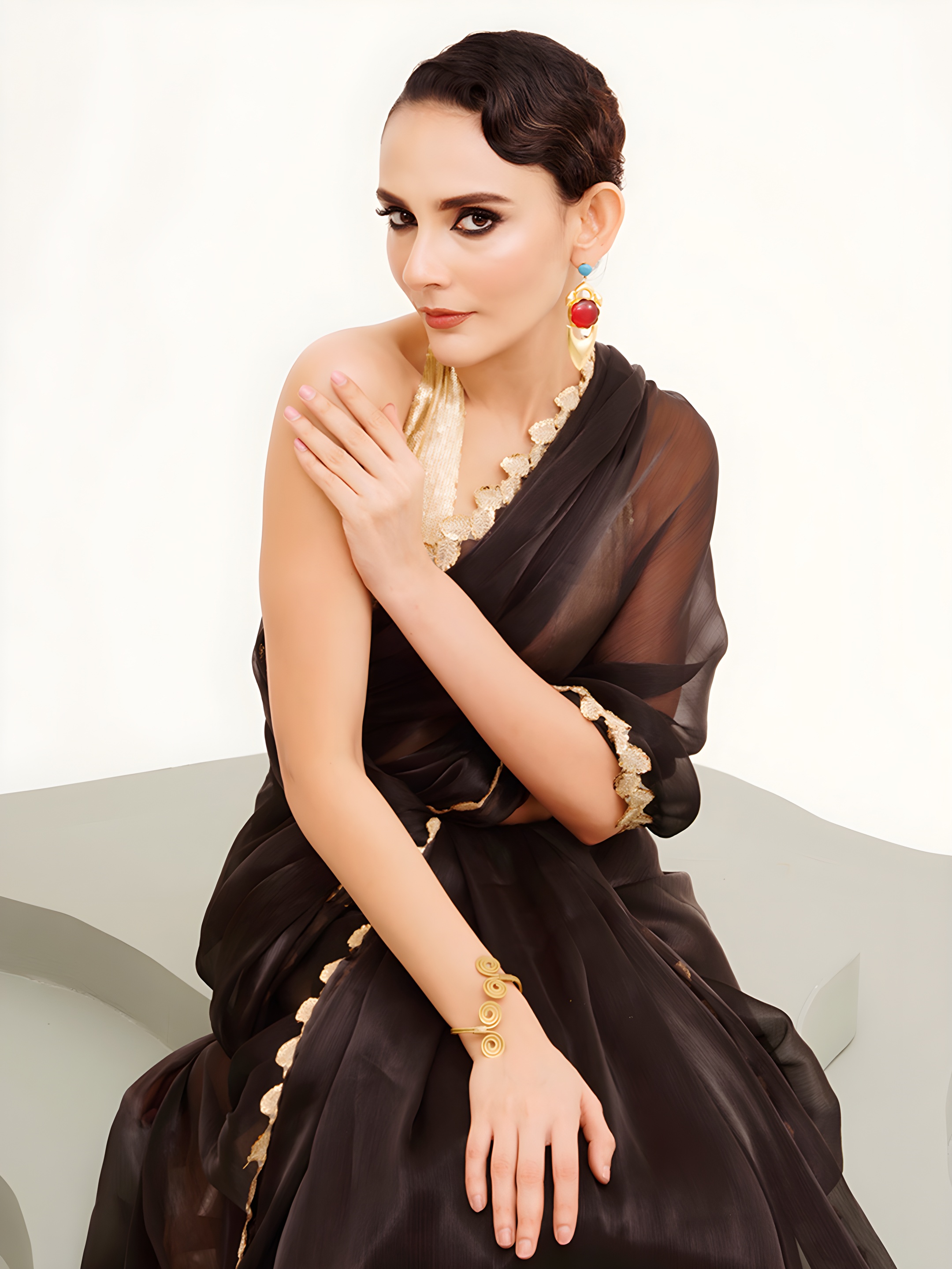 Black Sequin Cording Lace Border Jimmy Choo Silk Saree — alternate view