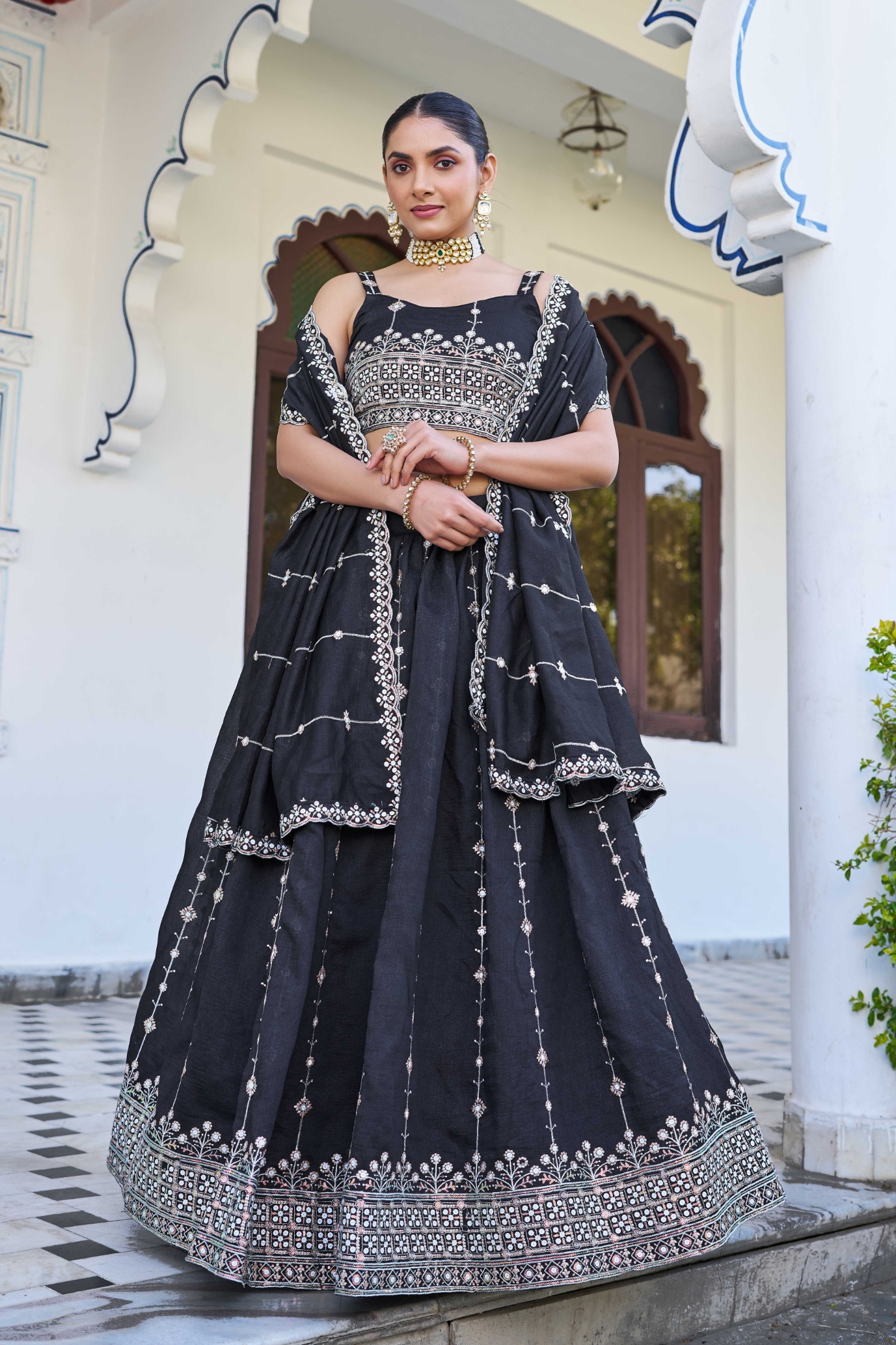 Black Sequins Silk Designer Lehenga Choli