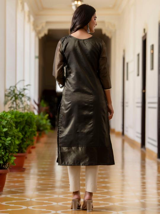 Black Shimmer Silk Embroidery Kurti