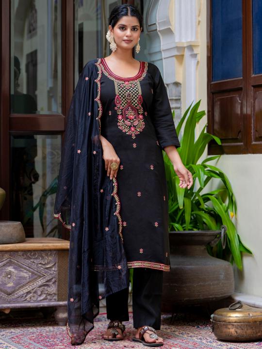 Black Silk Blend Readymade Suits
