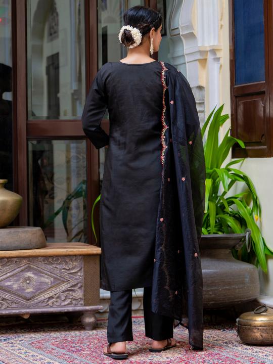 Black Silk Blend Readymade Suits — alternate view