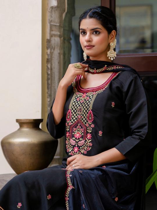 Black Silk Blend Readymade Suits