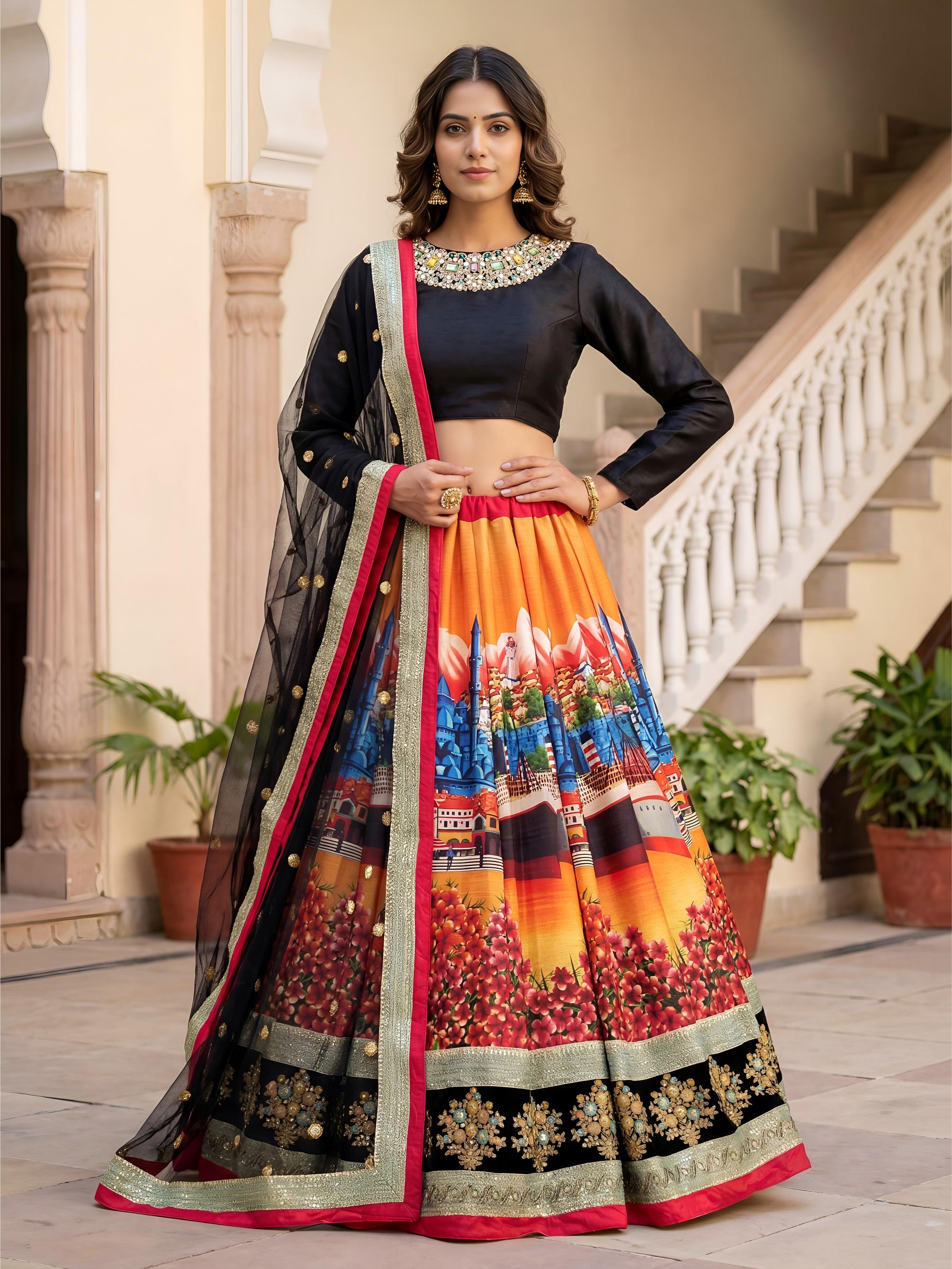 Black Silk Velvet Lehenga choli