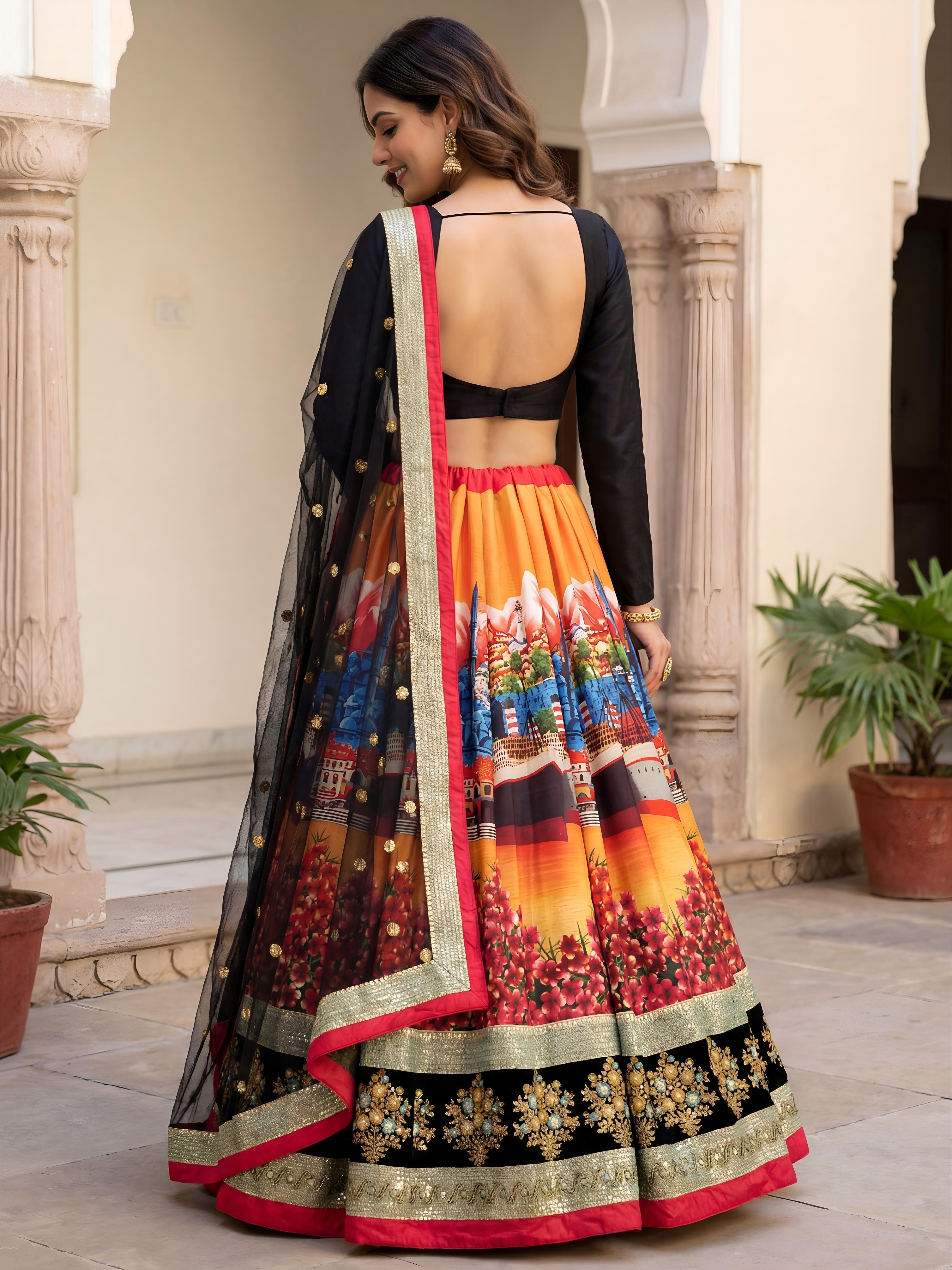 Black Silk Velvet Lehenga choli — alternate view