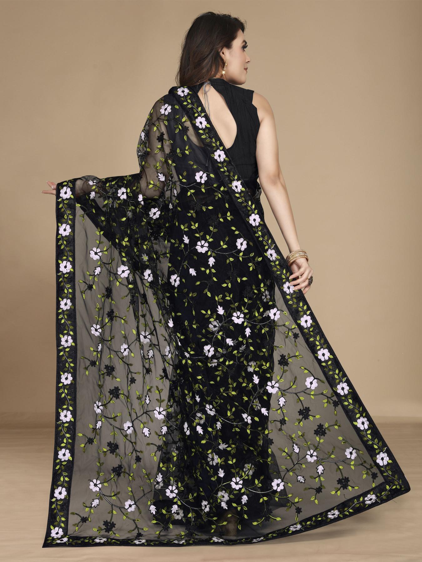 Black Soft Net Embroidered Saree — alternate view