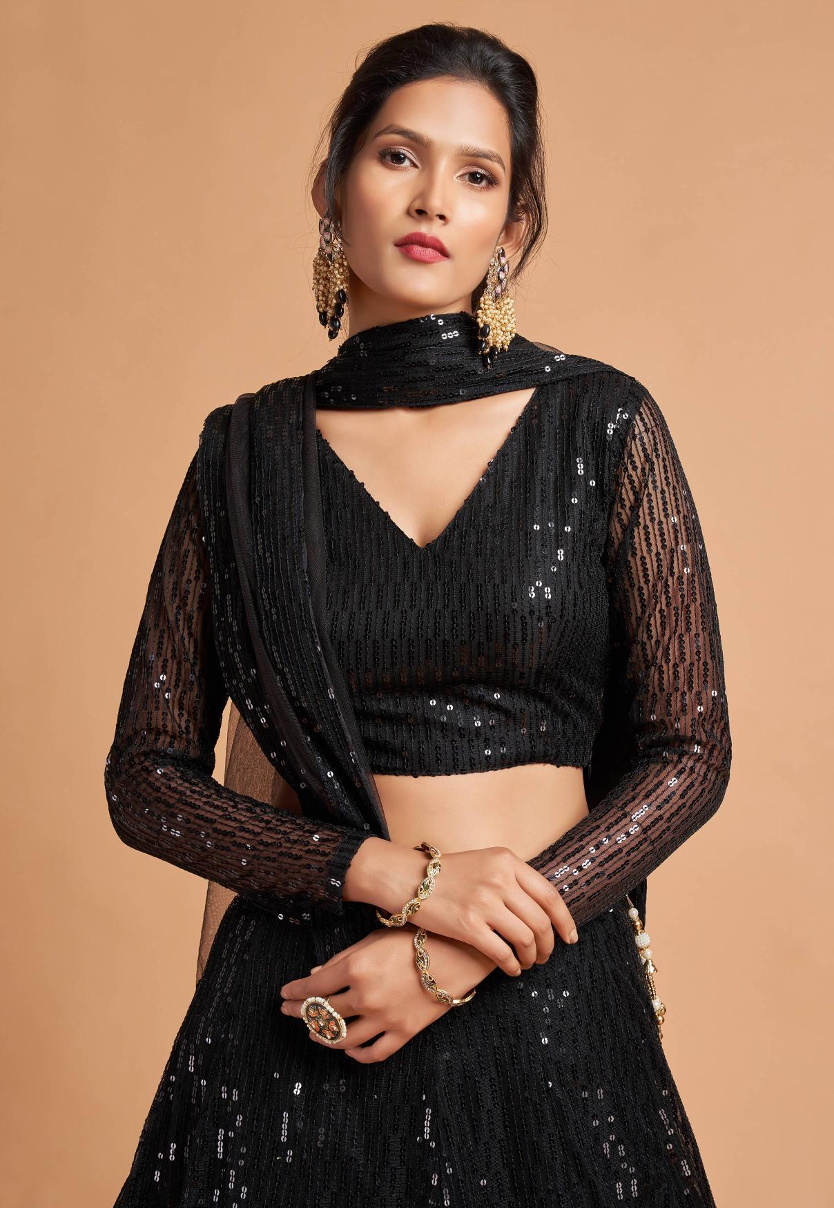 Black Soft Net Lehenga Choli