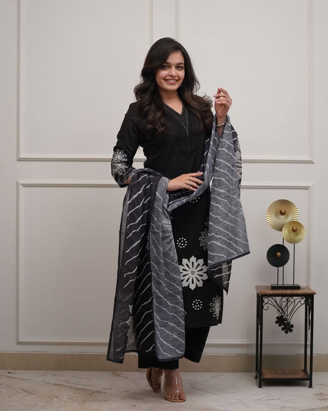 Black Solid Embroidered Rayon Straight Suit — alternate view