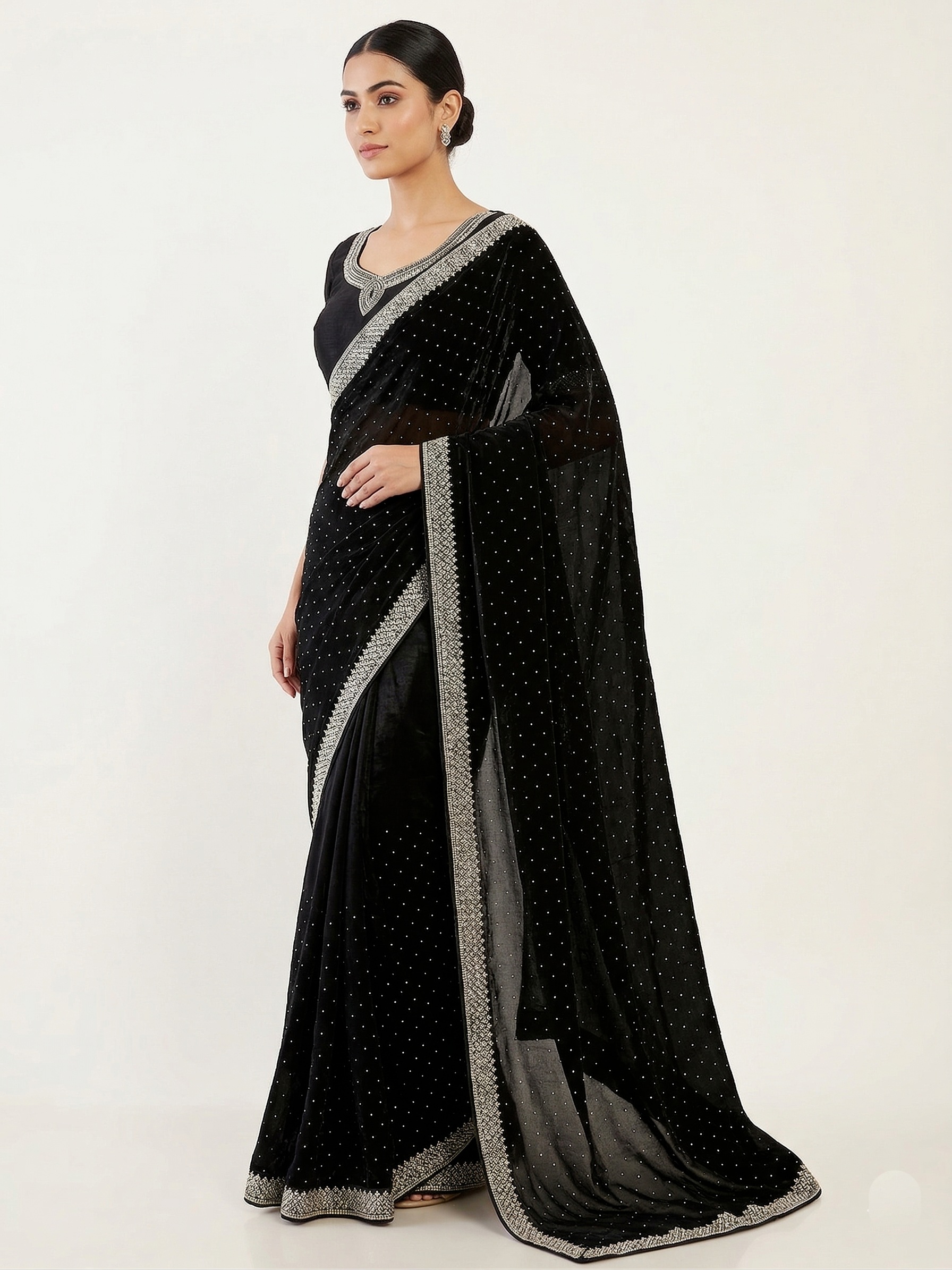 Black Solid Zarkan Space Silk Saree — alternate view