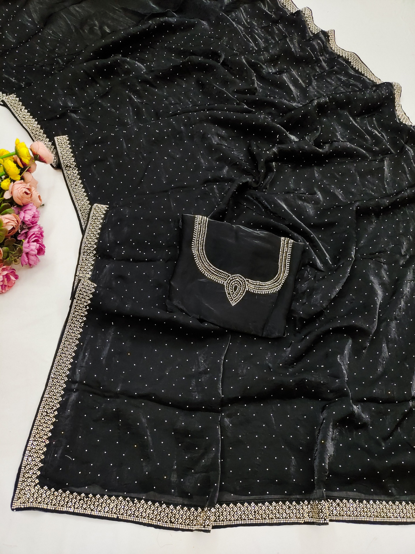 Black Solid Zarkan Space Silk Saree