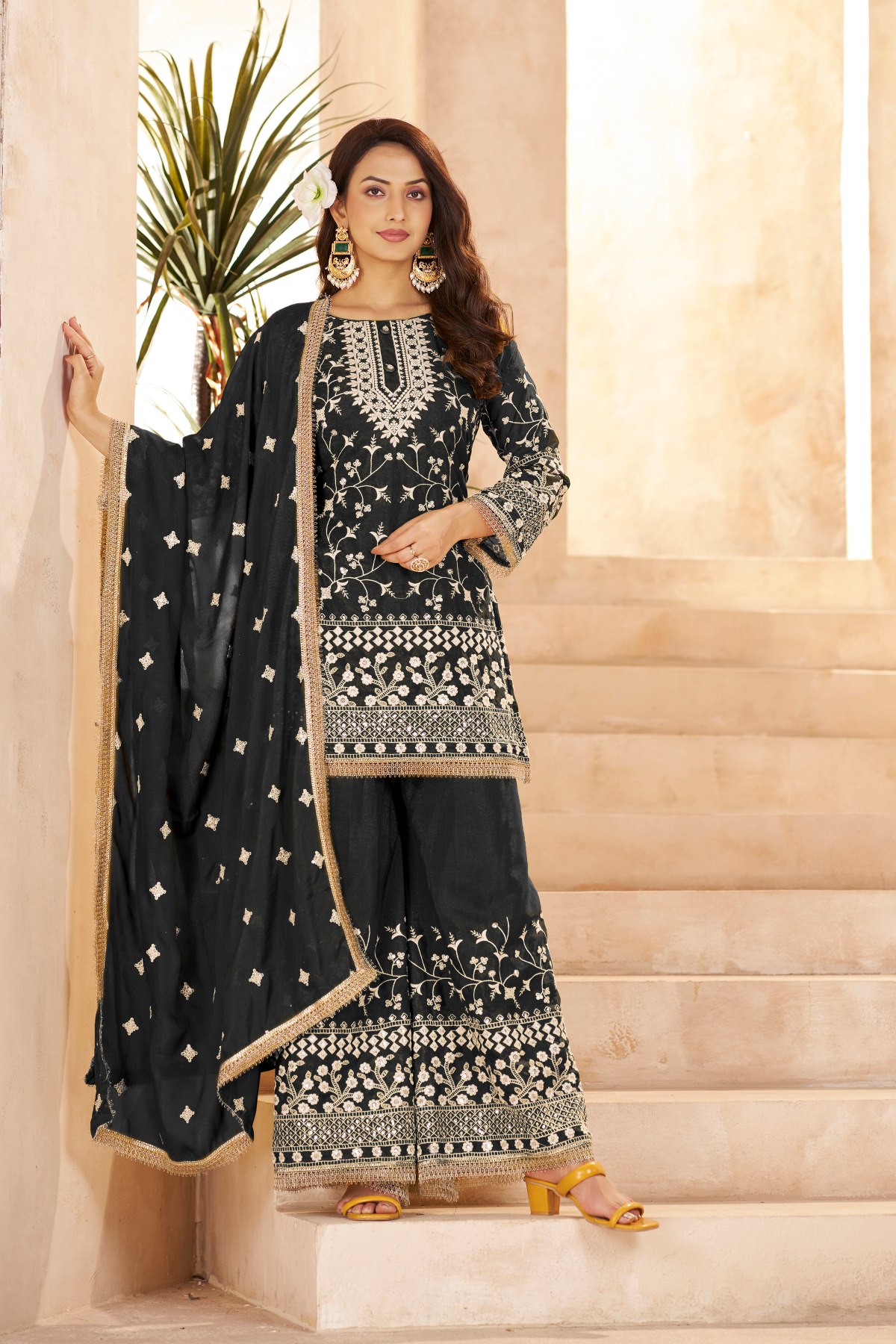 Black Star Georgette Palazzo Suit