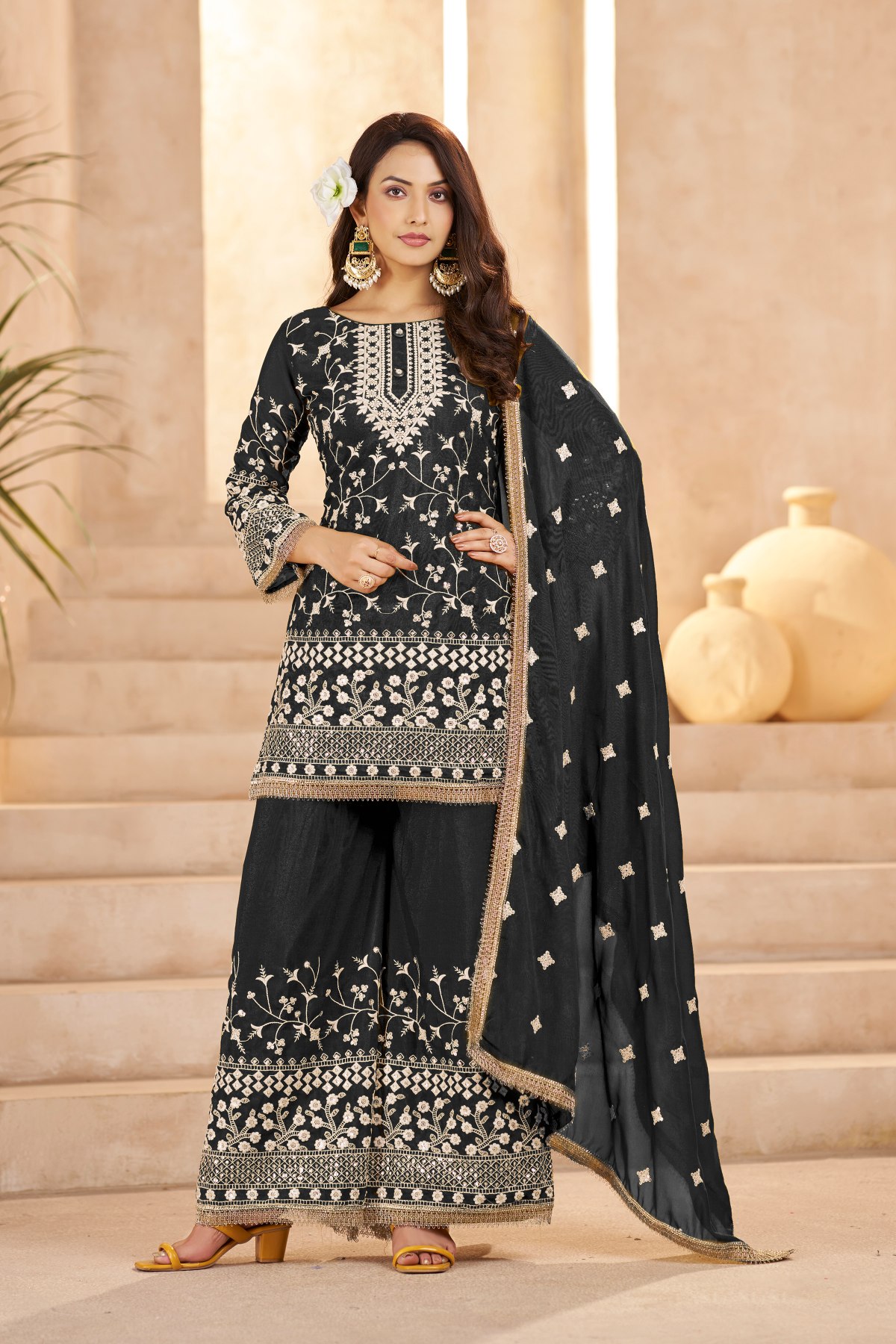 Black Star Georgette Palazzo Suit