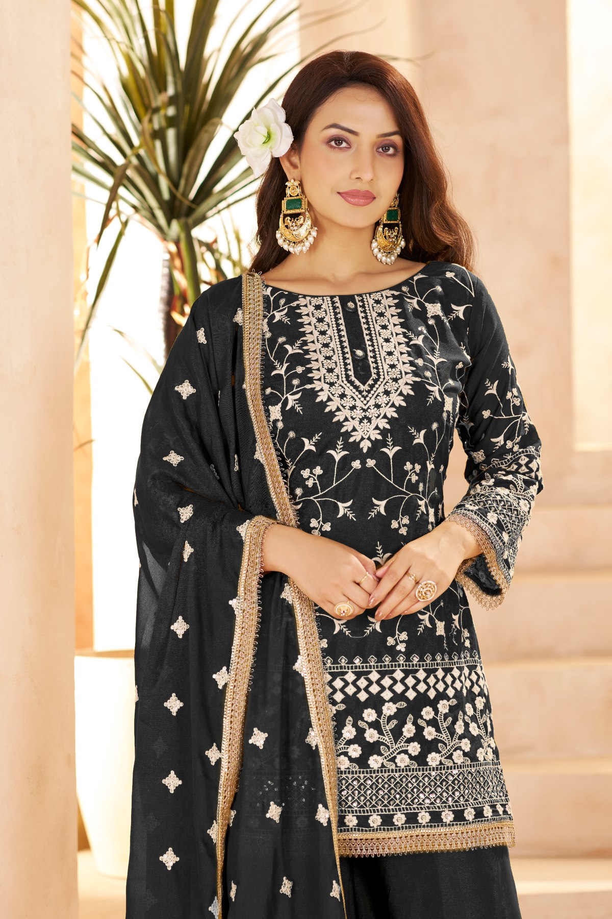 Black Star Georgette Palazzo Suit