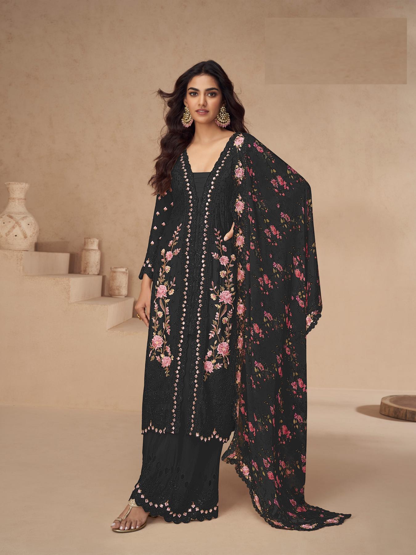 Black Stitched Plazzo Suits