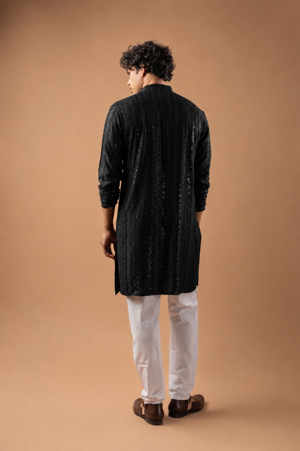 Black Stripe Embroidery Rayon Kurta Pyjama — alternate view