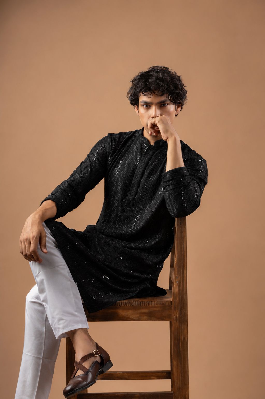 Black Stripe Embroidery Rayon Kurta Pyjama