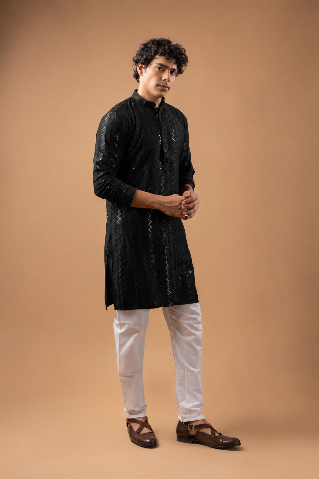 Black Stripe Embroidery Rayon Kurta Pyjama