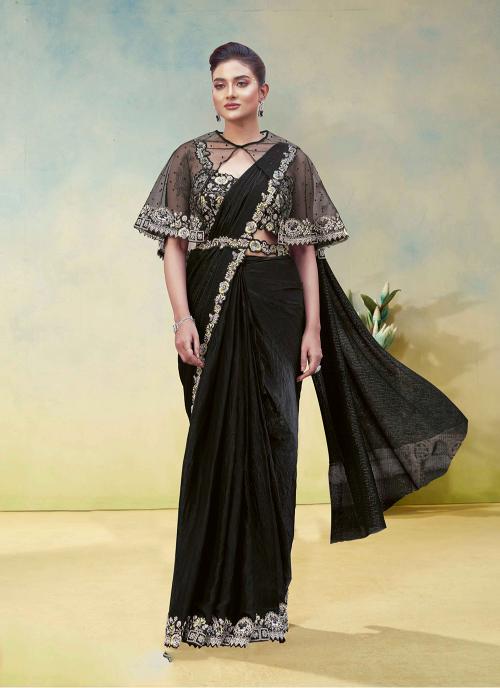 Black Two Tone Satin Silk Ready To Wear Saree — alternate view