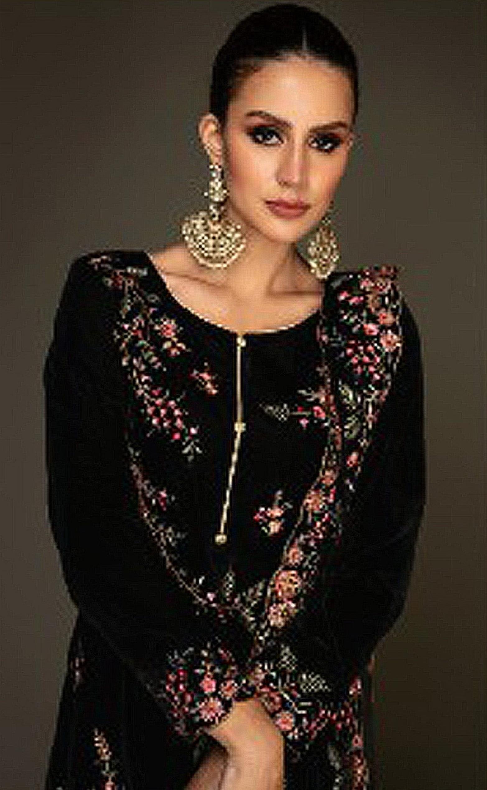Black Velvet Embroidered Palazzo Suit — alternate view