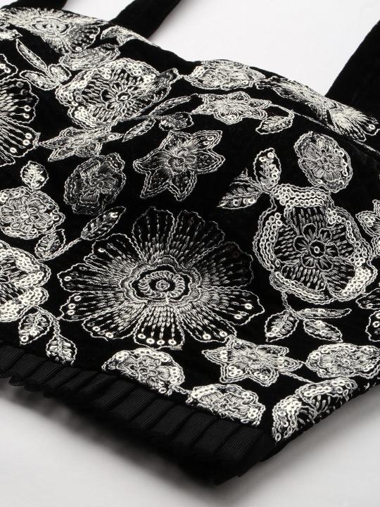 Black Velvet Embroidered Readymade Blouse