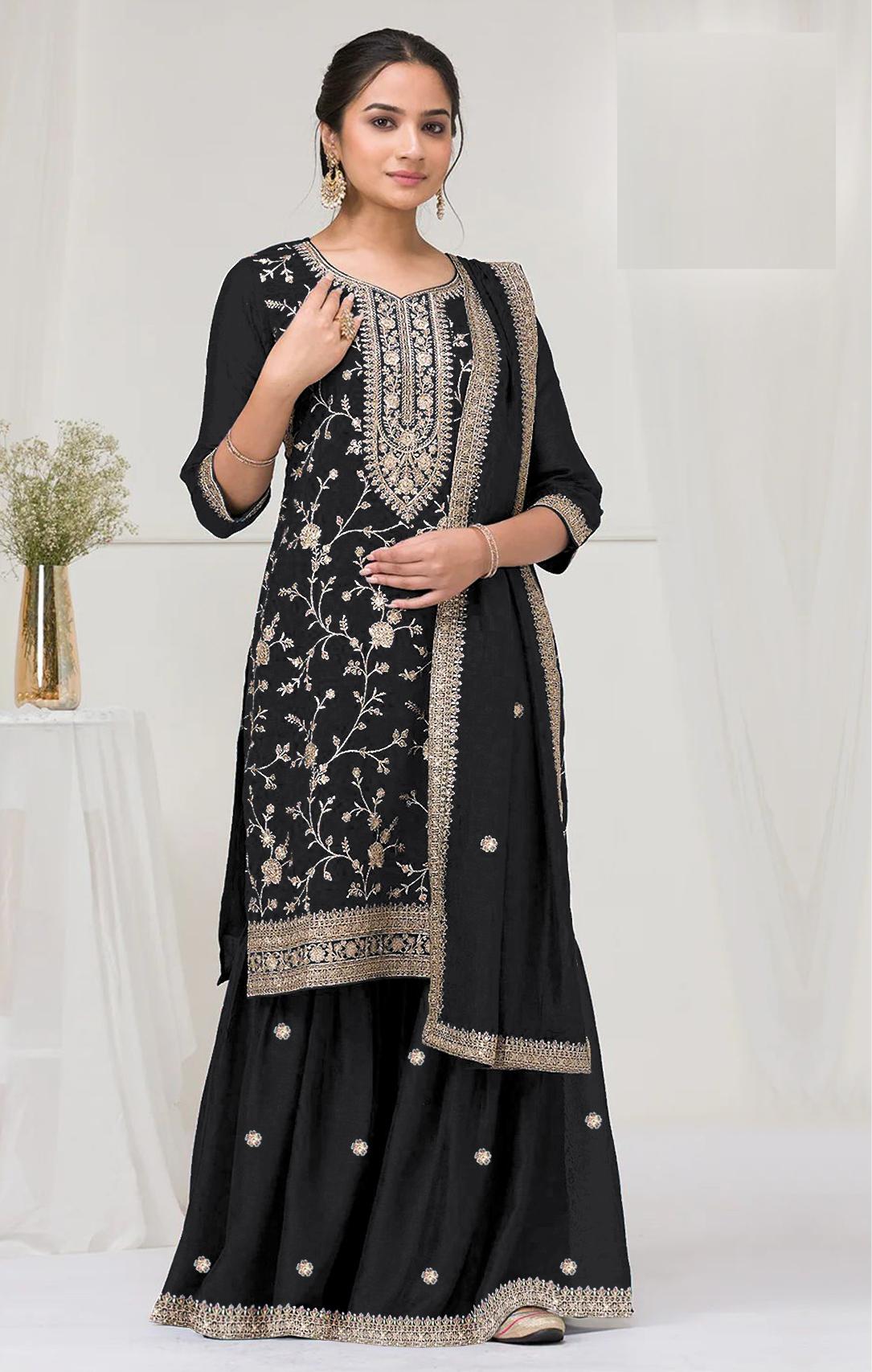 Black Vichitra Silk Suit