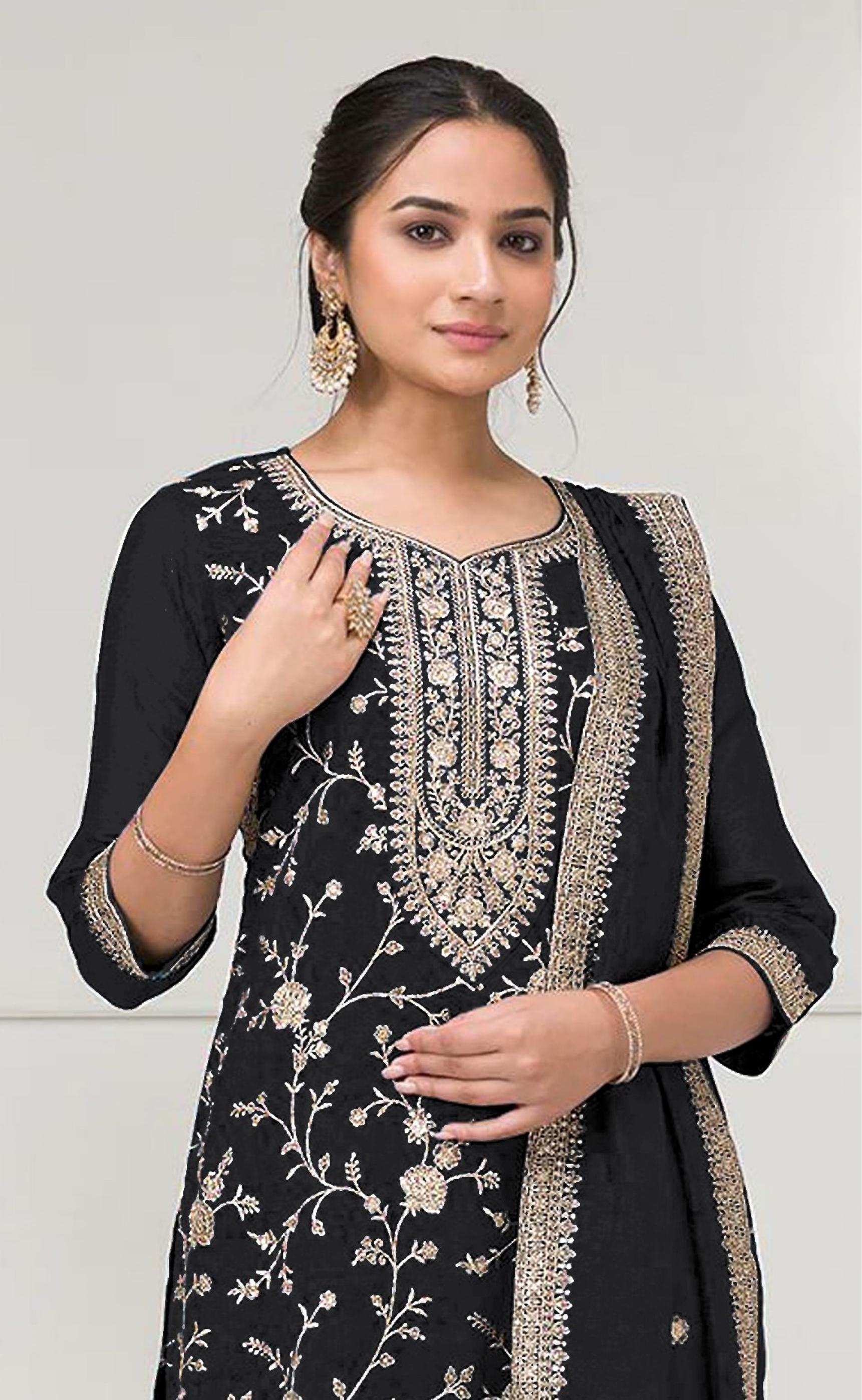 Black Vichitra Silk Suit — alternate view