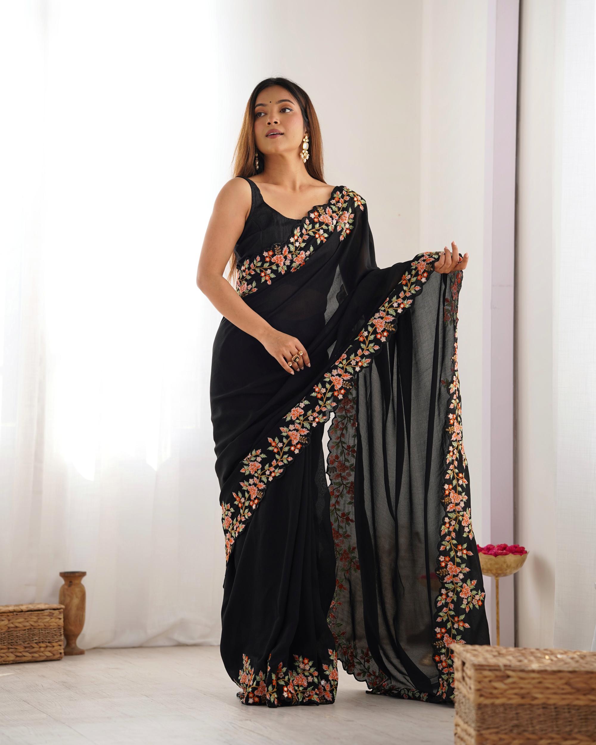 Black Vichitra Silk Saree