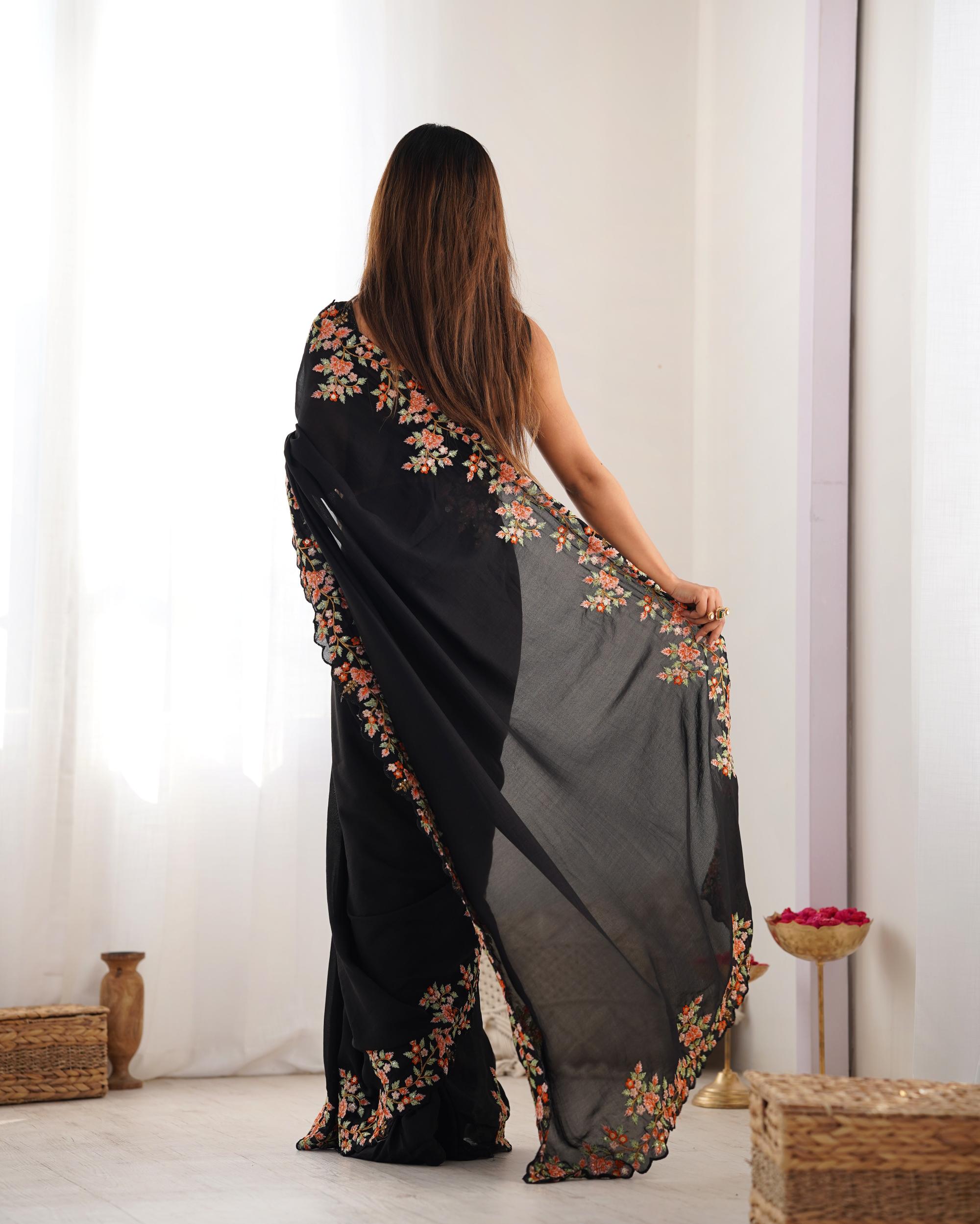 Black Vichitra Silk Saree — alternate view