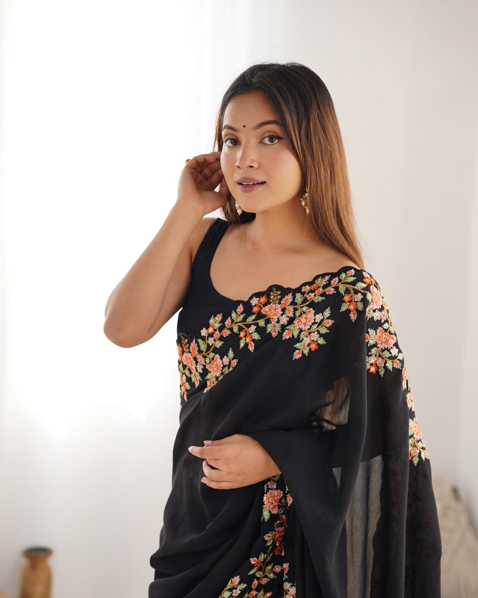 Black Vichitra Silk Saree