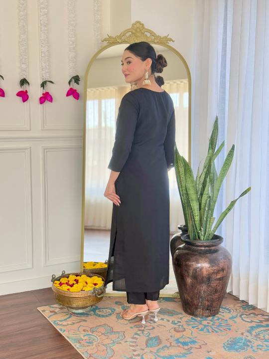 Black Viscose Chanderi Readymade Suits — alternate view