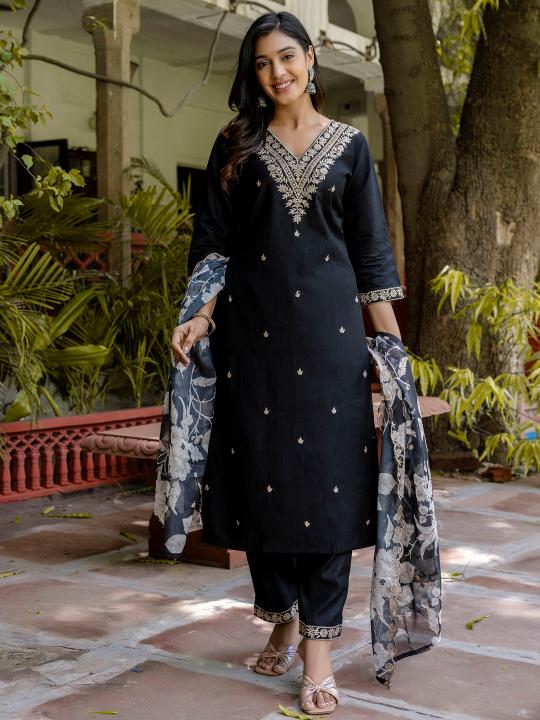 Black Viscose Rayon Readymade Suit