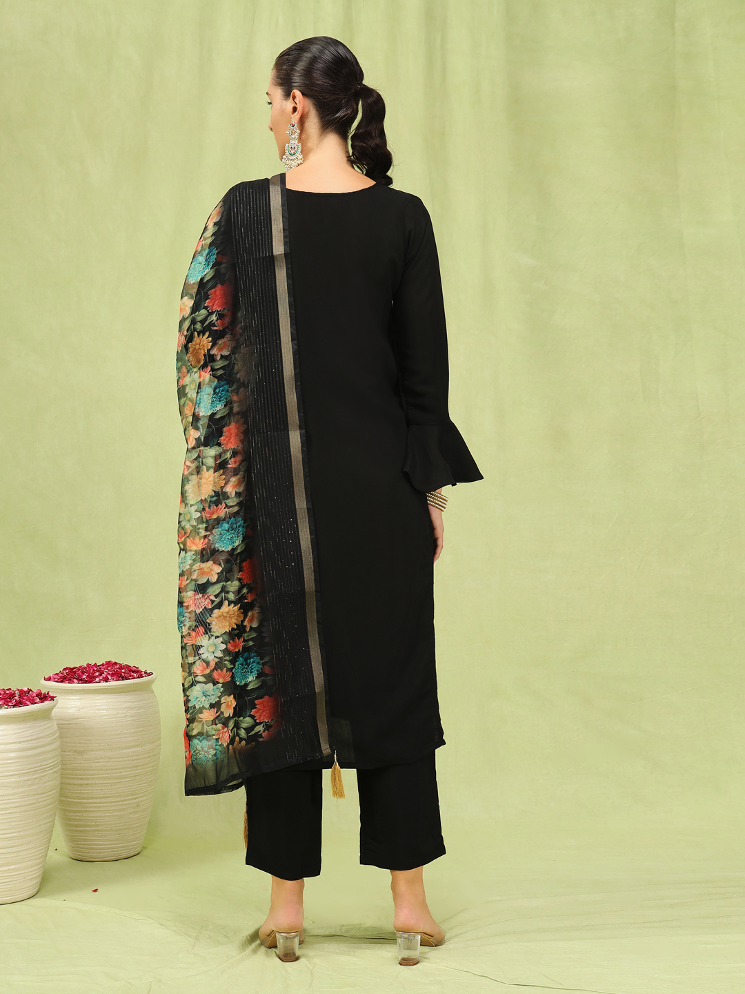 Black Viscose Roman Silk Embroidered Salwar Suit — alternate view