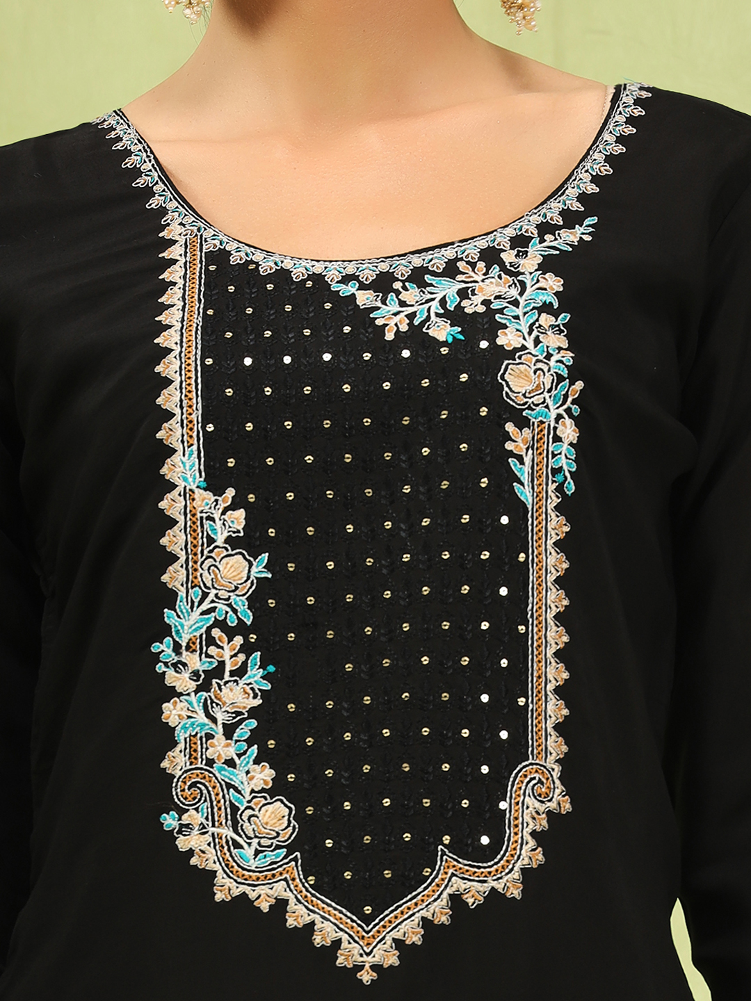 Black Viscose Roman Silk Embroidered Salwar Suit