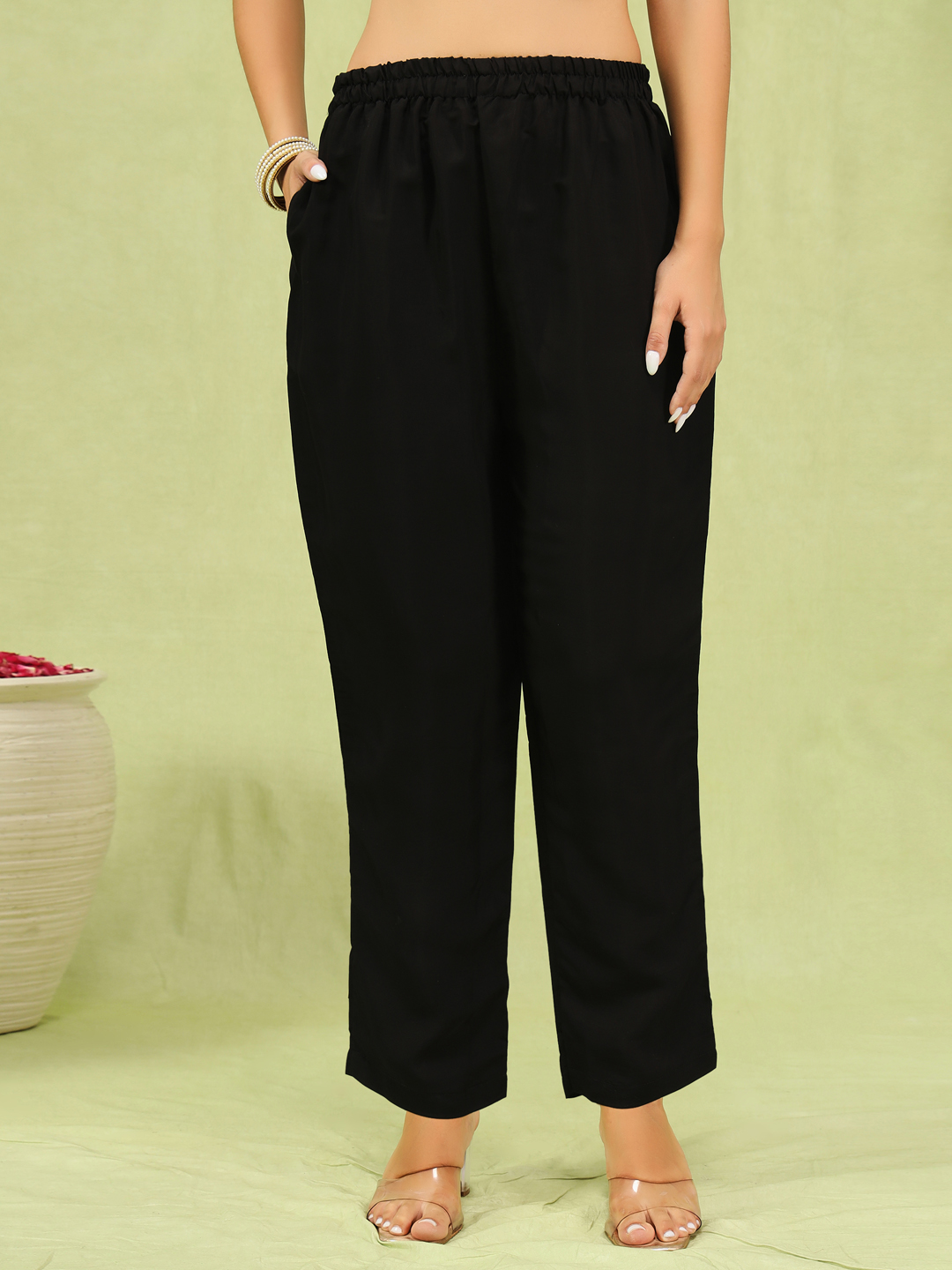 Black Viscose Roman Silk Embroidered Salwar Suit
